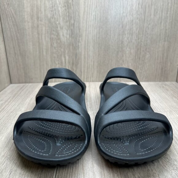 Crocs Kadee II Slide Sandals Womens 11 Slip On Z-Strap Water Friendly Flat Black - Picture 5 of 9